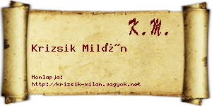 Krizsik Milán névjegykártya